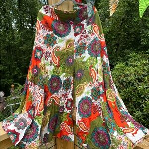 Tropical Bliss - Colorful Paisley Print Palazzo Pants - Size XL